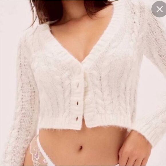 For Love & Lemons Small Billie Long Sleeve Cardigan White - Picture 1 of 11